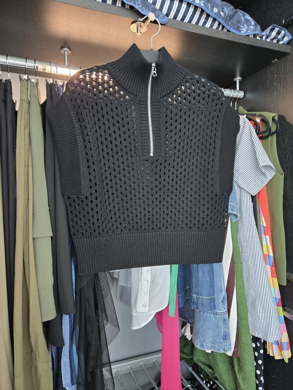 Varley Black Sleeveless Half-Zip Knit Top